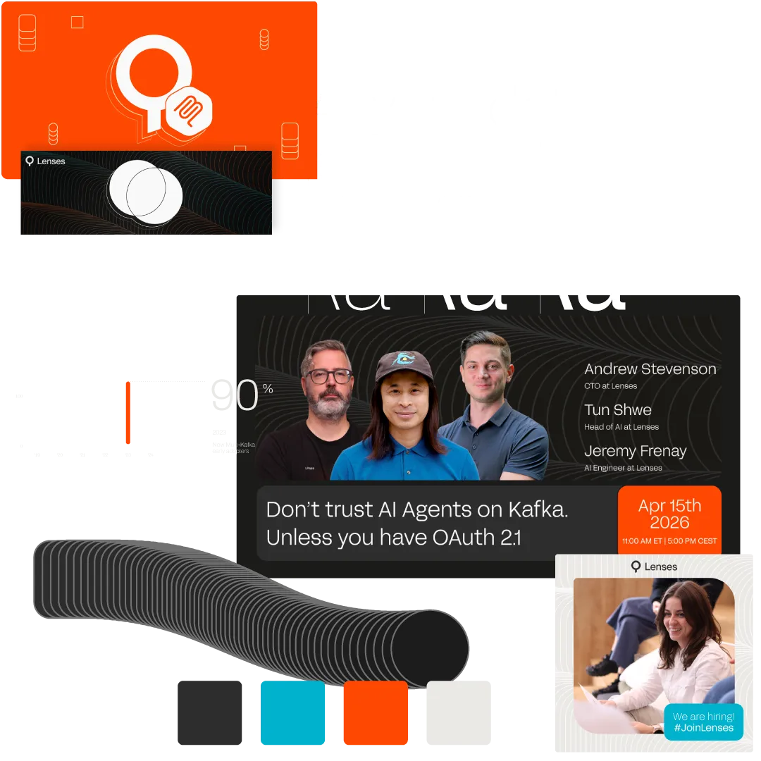 Collection of marketing design work — social banners, LinkedIn assets, event promotion graphics, and brand color palette, examples of marketing design services